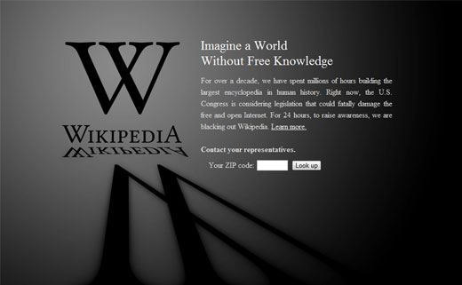 Wikipedia SOPA Screen Capture